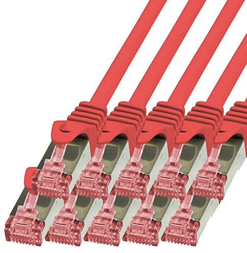 BIGtec Lan Kabel 10 Stück 0,15m Netzwerkkabel Ethernet Internet Patchkabel CAT.6 rot Gigabit SFTP doppelt geschirmt für Netzwerke Modem Router Switch 2 x RJ45 kompatibel zu CAT.5 CAT.6a CAT.7 Stecker