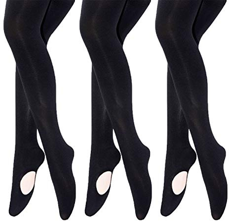MANZI Women's Solid Color Comfortable Convertible Ballet Tights 3 Pairs Pack ((Mens-XL,Womens-S/M),Black)