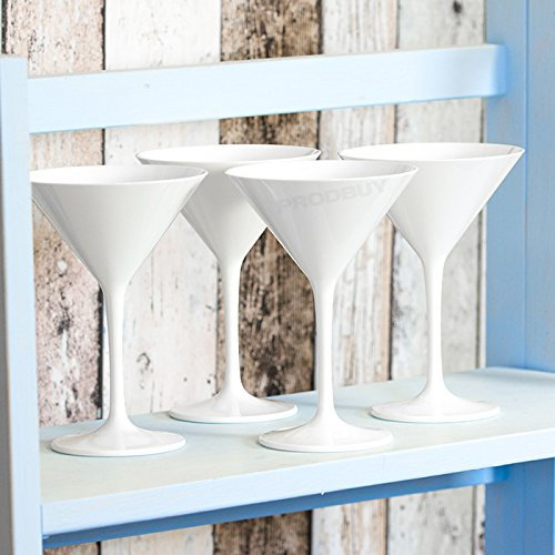 Set of 6 225ml Polycarbonate Martini Cocktail Glasses (White)