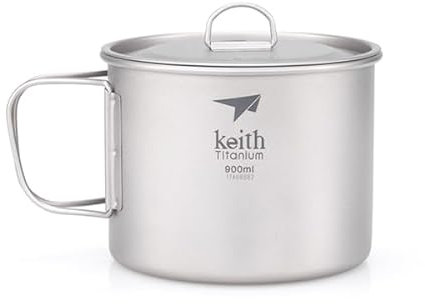 Keith Tazza in Titanio 900 ml Ti3209 con Coperchio e Manico Pieghevole, Leggera e Resistente, Ideale per Tè e Caffè in Campeggio, Trekking, Picnic, Gavetta Scout e Viaggi Outdoor