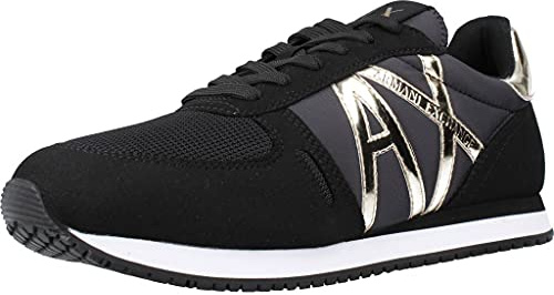 Armani Exchange Zapatillas Casual Logotipo Dorado, Negro