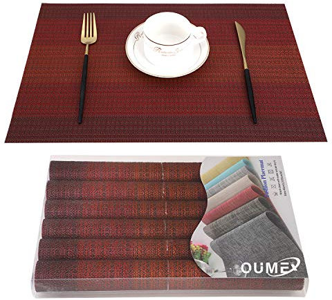 OUME Tischsets Abwischbar 6er Set Platzset Abwaschbar PVC rutschfest Abgrifffeste Hitzebeständig Platzdeckchen für Zuhause Restaurant, 30 x 45cm