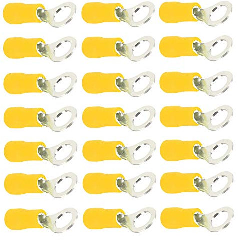 Mintice 100 Pezzi Giallo Anello di Rame Connettore Terminale Isolato 10-12 Ga AWG Filo Crimpare Kit Cavo Connettori Elettrico Capocorda Presto M12