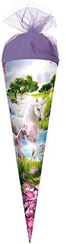 ROTH Geschenk-Schultüte klein Einhorn mit Fohlen 22 cm - rund Tüllverschluss - Zuckertüte