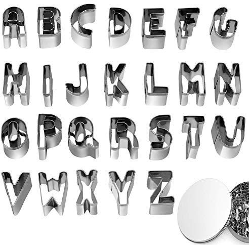 26pcs Alphabet Cookie Cutters Set Small Stainless Steel Letter Cookie Cutters Molds for Baking, Pastry, Fondant, Donuts Biscuit, Fruit, Cake Decorating Tools by ALNGFUIK