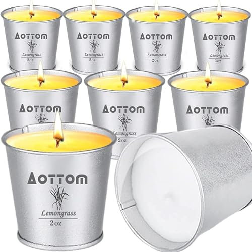 Aottom Candele Citronella Esterno Set, 9 Candela da Regalo Giardino Durata 100-120 Ore, 100% Naturale Cera di Soia con Citronella Olio per Campeggio, Picnic, Barbecue e Interno Riunioni