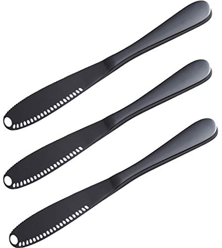 Hoshen Buttermesser, Butterreibe aus Edelstahl, 3-teilig, Brotmarmeladenmesser, Käseschneide-Butterspatel, Küchenutensilien - Schwarz