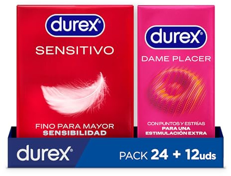 Durex Preservativos Sensitivo Suave 24 unidades + Durex Dame Placer Con Puntos y Estrías 12 unidades