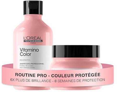 L'OREAL PROFESSIONNEL - Routine Pour Cheveux Colorés - Vitamino Color - Protège la Couleur Pendant 8 Semaines - Cheveux 6x Plus Brillants - Shampoing (300ml) + Masque (250ml)