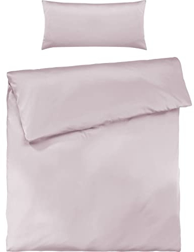 Pure Label Mako Satin Bettwäsche rosa 155x220 cm mit Kissenbezug 40x80 cm aus 100% Baumwolle - Traumhaft weiches Mako Satin Bettwäsche Set in Uni