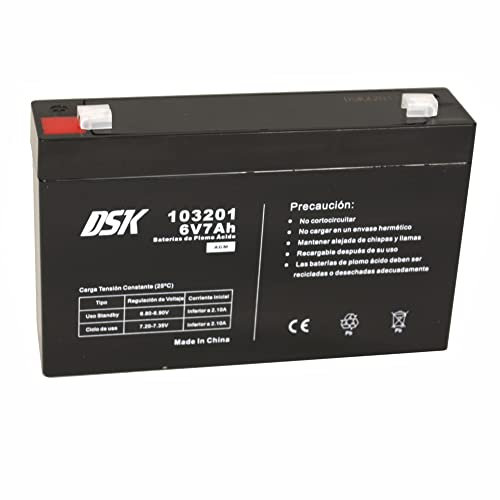 DSK 103201 - Batterie au Plomb AGM Rechargeable scellée 6V 7Ah. Idéal pour Les Voitures et Les Motos électriques pour Enfants, Scooters, systèmes UPS, systèmes de sécurit. Le Gel ne se renverse Pas