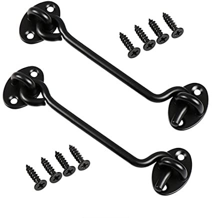 Sumbirg 2 Pezzi Gancio per Cabina Finestra Gancio Chiavistello Serratura Chiusura a Occhiello Acciaio Inossidabile per Porta,Finestre,Fienili,Capanni(Nero)
