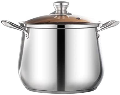 HOTTHWXX Suppentopf, großer tiefer Gemüsetopf aus Edelstahl, hochglanzpolierter Jumbotopf, Induktionstopf mit durchsichtigem Deckel, 24 x 21 cm