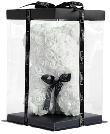 Infinity® Rosenbär Weiß 25 cm – Handgefertigter Bär mit Geschenkbox & über 300 duftenden 3D-Rosen – Geschenk für Frauen, Geburtstag oder Jahrestag
