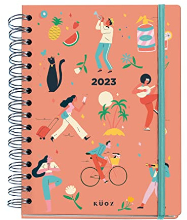 Miquelrius - Jahresplaner 2023 Küoz - Wochenansicht - Größe 155 x 213 mm (ca. A5) - Hardcover - Spiralbindung - Mehrsprachig - Let's go, MR34746
