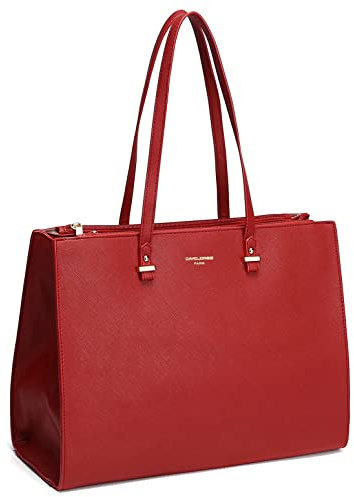 David Jones - Damen Shopper Handtasche - Große Schultertasche PU Leder Frau - Laptop 15 Zoll Arbeit Büro Schule Uni Elegant Tote Bag - Arbeitstasche Business A4 Tasche Lange Henkel Alltag - Rot