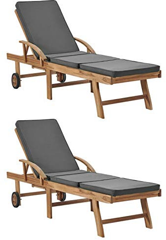 Chenshu Sonnenliegen mit Auflagen, 2 STK, Gartenliege, Strandliege, Relaxliege Garten, Saunaliege, Campingliege, Poolliege, Liege Garten, Massivholz Teak Dunkelgrau