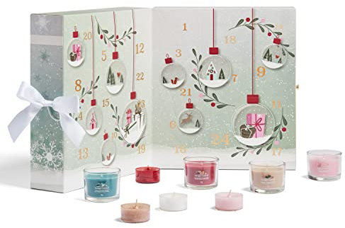 Yankee Candle Buch-Adventskalender 2022 | Duftkerzen-Geschenkset | 12 gefüllte Votivkerzen, 12 Teelichter und 1 Teelichthalter | Snow Globe Wonderland Kollektion