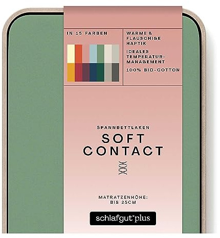 schlafgut Soft Contact Spannbettlaken 90x200 cm Baumwolle, Green Mid | Bettlaken, Spannbetttuch 100x200, 90x190 cm, Grün, wärmend, Winter, Jersey, bis 25 cm Steg, OEKO-TEX
