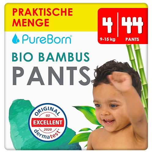 PureBorn Pants Baby Blöjbyxor Storlek 4 (9-15 kg), 44 Blöjor, Överlägset skydd dag och natt, Dermatologiskt testade, Ultramjuk, Hudvänlig
