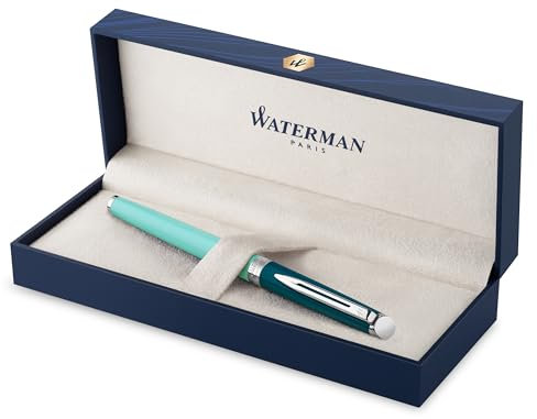 Waterman Hémisphère Tintenroller | Metall und grüne Lackierung mit palladium Zierteilen | feine Spitze | schwarze Tinte | Geschenkbox, 1 Stück (1er Pack)