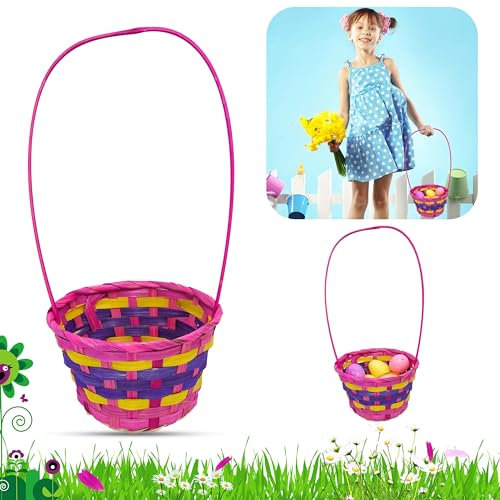 Rosafarbener Osterkorb mit großem Griff für Oster-Leckereien, perfekt für Picknicks, Partygeschenke und Tischdekorationen, Größe 40 cm