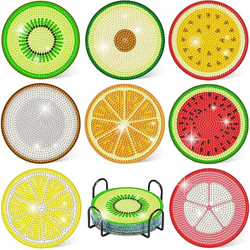 8 Stück Diamond Painting Untersetzer mit Halter,Diamond Painting Erwachsene, DIY 5D Diamond Painting Kinder Art, Diamond Painting Untersetzer Kinder