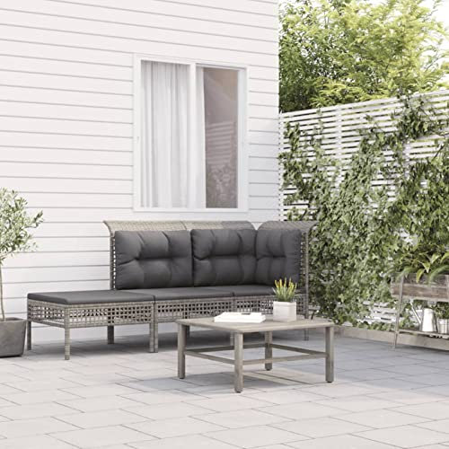 Chusui 3-TLG. Garten-Lounge-Set mit Kissen, Gartenmöbel, Balkonmöbel, Gartenlounge, Terassenmöbel Außen, Loungemöbel Balkon, Gartengarnitur, Grau Poly Rattan
