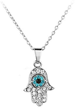 MiniJewelry Lucky Protect Blue Evil Eye Hamsa Hand Pendant Necklace for Women Jewellery Daughters Friends Granddaughters Family Birthday Christmas