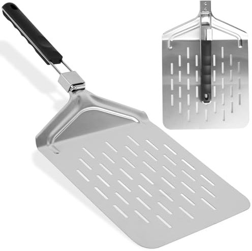 UK Perforated Pizza Peel 22.2×9.4 Inch Rectangular Pizza Turning Peel with Handle Stainless Steel Pizza Peel Paddle Foldable Pizza Spatula Non-Stick Pizza Paddle for Home Kitchen Pizza Cake