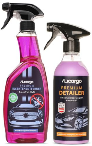 LICARGO® Insektenentferner Auto (750ml) & Detailer (500ml) - unglaublicher Glanz & Abperleffekt - kraftvolle Reinigung von hartnäckigen und angetrockneten Insektenresten