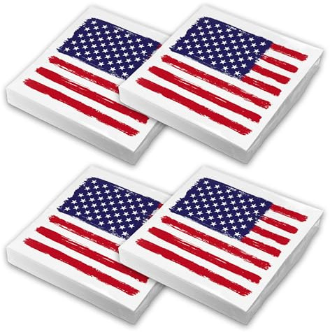 itenga Servietten USA 30 x 30cm 3-lagig 80 Stück Motivserviette Flagge USA - Vereinigte Staaten Amerika passend für amerikanische Tischdeko für Mottopartys Burger usw