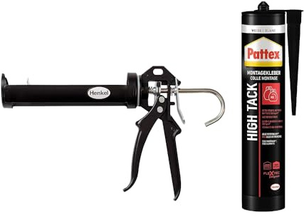 Pattex Montage High Tack, Montagekleber mit sehr starker Anfangshaftung, lösemittelfreier Baukleber, für innen und außen, Weiß (1x511g) & Pattex Profi Metall Kartuschenpistole