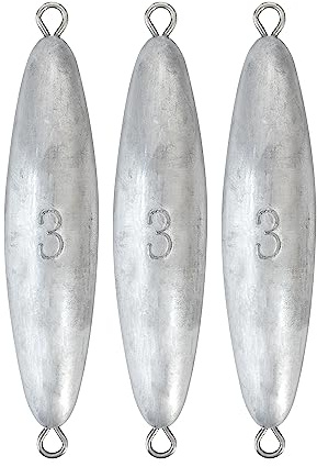 BLUEWING Torpedo Sinker Through Wire Fishing Weight Saltwater Bullet Lead Double Ringed, 3 oz, 3 Pack