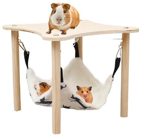 Cdipesp Meerschweinchen-Hängematte mit Holzständer, Meerschweinchen-Zubehör für Käfig, Kleintier-Hängematte, Spielzeug für Meerschweinchen, Schweinchen, Zwerg, Kaninchen, Chinchilla, Frettchen,