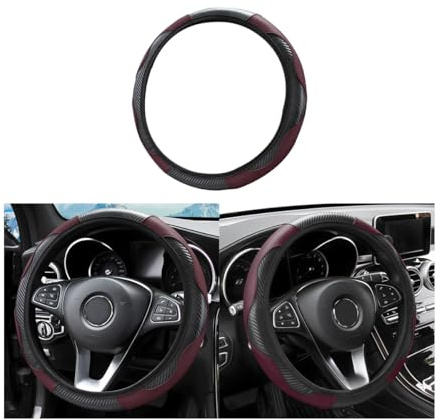 Adunsiaoto Couvre Volant Voiture Universel Antidérapant Diamètre 37-38cm Cuir Voiture Bordeaux