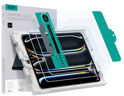 ESR 2 Unidades Protector Pantalla Compatible iPad Pro 11 Pulgadas 2024, Cristal Templado con Bandeja Instalación Fácil, Resistente Arañazos, Transparencia HD
