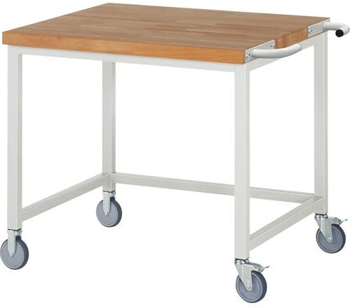 eurokraft | Fahrbare Werkbank Serie 8000 | Gestellbauweise | offenes Rahmengestell | BxT 1000 x 900 mm
