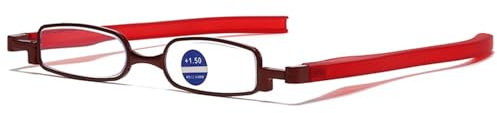Lanomi Falten Lesebrille klappbar 360 Rotierende Tempel Mini Pocket Reader Metall Schmal Lesehilfe von +1,00 bis +4,00 Dioptrien Rot 2.5
