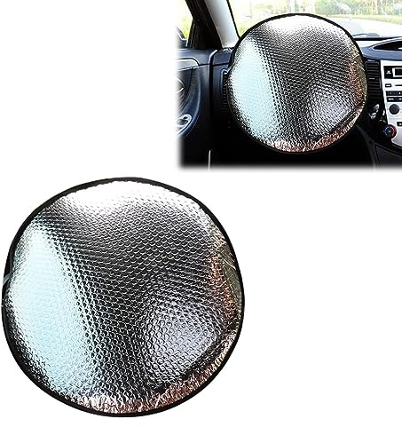 Flygun 1 PC Car Steering Wheel Sunshade, Polyester Cloth-Wrapped Steering Wheel All-Inclusive Reflective Sun Protection Heat Shield, Decorative Accessories, Suitable for Cars, Trucks, SUVs (Silver)