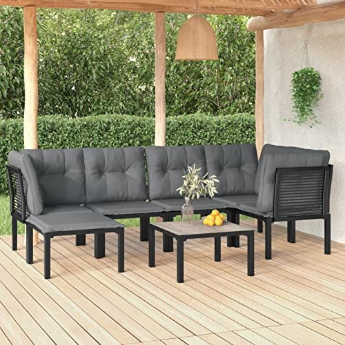 Blukee 7-TLG. Garten-Lounge-Set Schwarz und Grau Poly Rattan Gartenlounge Outdoor Balkonlounge Garden Furniture Sets Balkonsofa Gartensofa Loungemöbel Balkon Outdoor Sofa