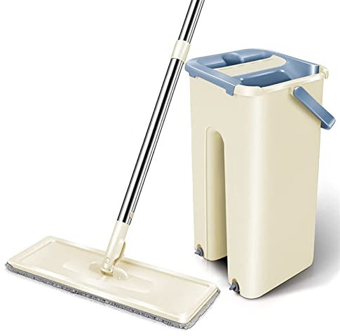 Trapeador de Piso Trapeador mágico Limpieza de Pisos Trapeador Manos Libres Trapeador exprimible con Cubo Trapeador Plano Entrega por Goteo Herramientas de Cocina para el hogar (Color: Beige) Warm as