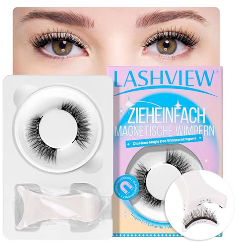 LASHVIEW Magnetische Wimpern, Magnet Wimpern Mit Zange Natürlicher Look 3D Magnetic Eyelashes, 1 Paar Wimpern Magnetische Ohne Kleber Einfach Zu Tragen Und Zu Entfernen (C01)