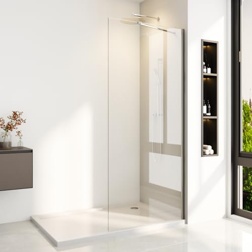 Walk In Duschwand 90x185 cm Duschtrennwand Walk In Dusche mit Stabilisator Duschwand aus 6mm ESG Glas,Sicher und Zuverlässig(Ohne Duschwanne)