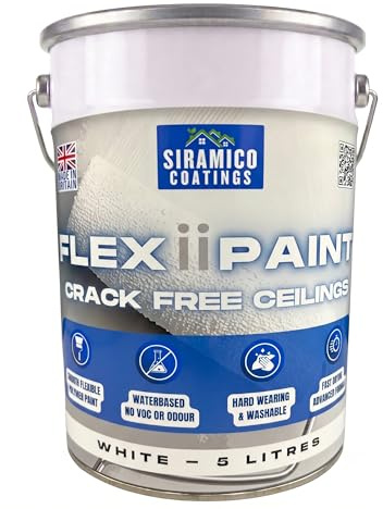 SIRAMICO COATINGS FlexiiPaint | White - 5 Litre | Crack Resistant Ceiling and Wall Paint (White, 5 Litre)