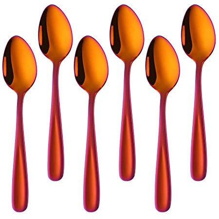 Buyer Star 5.32 Inch Small Spoons Set of 6, Stainless Steel Coffee Spoon Set, Mini Dessert Spoons Teaspoons Tiny Stirring Spoon Demitasse Espresso Coffee Spoons (6, SunsetRed)