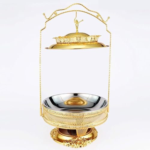 Hot Pot Buffet Stove Set - Server and Heater with Hanging lid, with Stainless Steel lid, hot Pot Fuel Rack, Warming Tray, Suitable for Buffet, Wedding, Catering Supplies(Size:6.0L,Color:Gold)