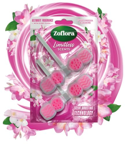 Zoflora Rim Blocks Freesia & Jasmine, 2 x 131g Pack, Freshness & Odour Control, Long-Lasting Floral Fragrance, Kills 99.9% of Bacteria