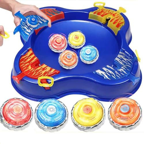 OBEST Kampfkreisel Set, Battling Tops für Kinder, Zugleine Kreisel 4 Spieler Kampfscheibe, Kreiselscheibe + 4 Kreisel, Neujahr Weihnacht Kinder Geschenk