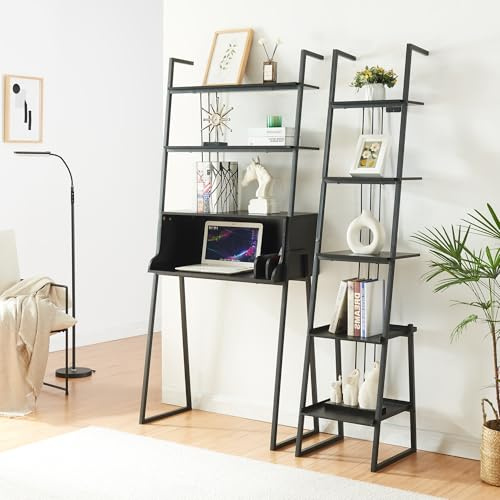 [en.casa] Möbel Set 2-TLG. Storfjord 1 x Schreibtisch mit Regal 1 x Leiterregal Arbeitszimmermöbel Home Office Metall Schwarz